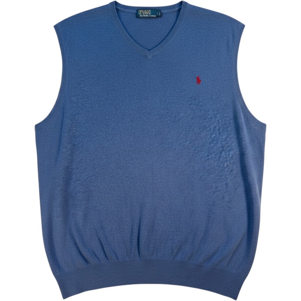 Polo Ralph Lauren Men 2XLT Blue Pima Cotton V-Neck Sweater Vest Red Pony Logo